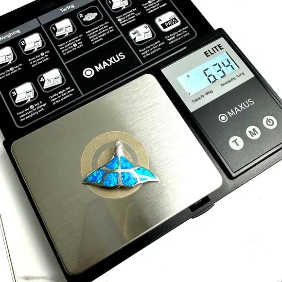 🌊 Sterling Silver Blue Opal Whale Tail Pendant Nautical & Ocean-Inspired Beauty - Picture 7 of 7